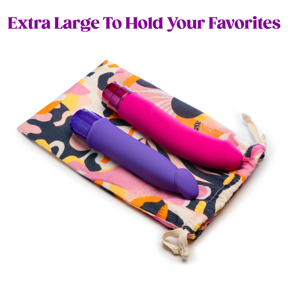 The Collection Burst - Cotton Toy Storage Bag holding vibrant vibrating toys, ideal for intimate essentials.