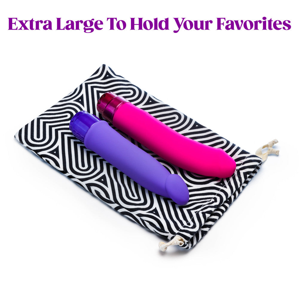 The Collection Embrace - Cotton Toy Storage Bag with pink and purple vibrators stored inside.