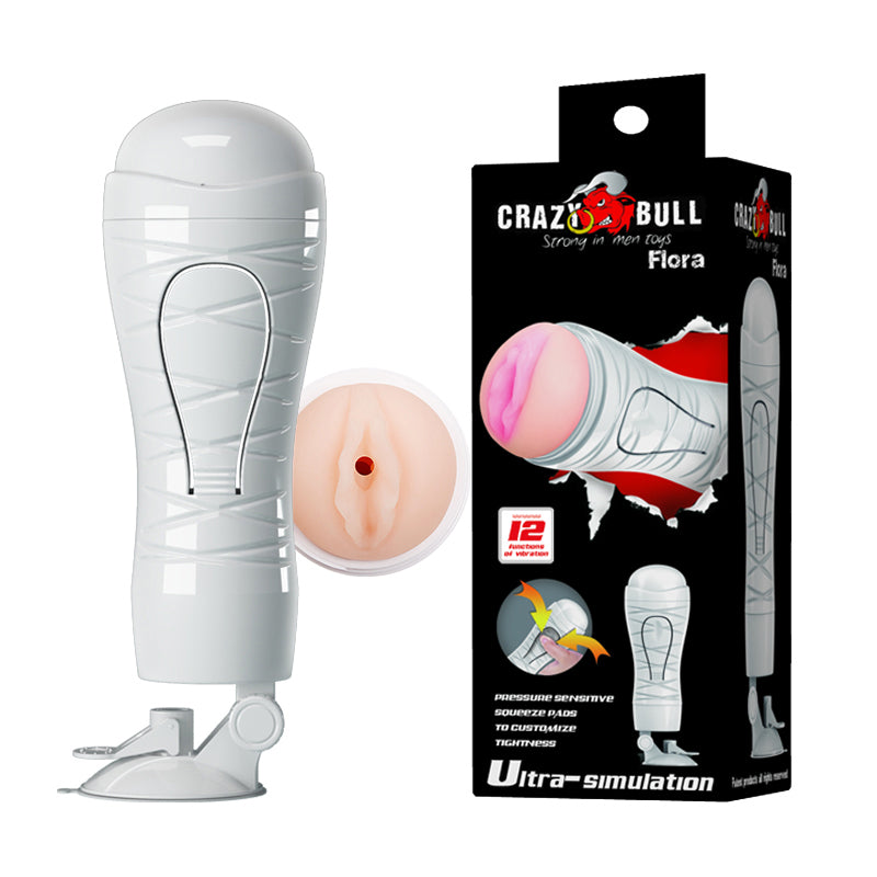 CRAZY BULL FLORA Vibrating Stroker - USB Rechargeable Vibrating Squeezeable Vagina Stroker with Suction Base image