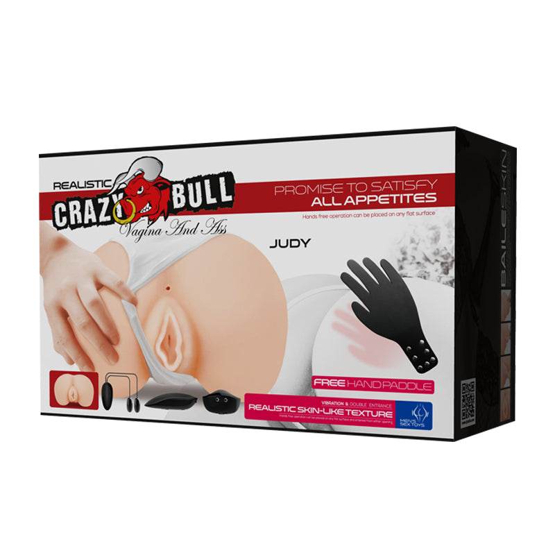 CRAZY BULL JUDY Vibrating Doggy Torso - Vibrating Doggy-Style Masturbator with realistic skin-like texture and accessories.