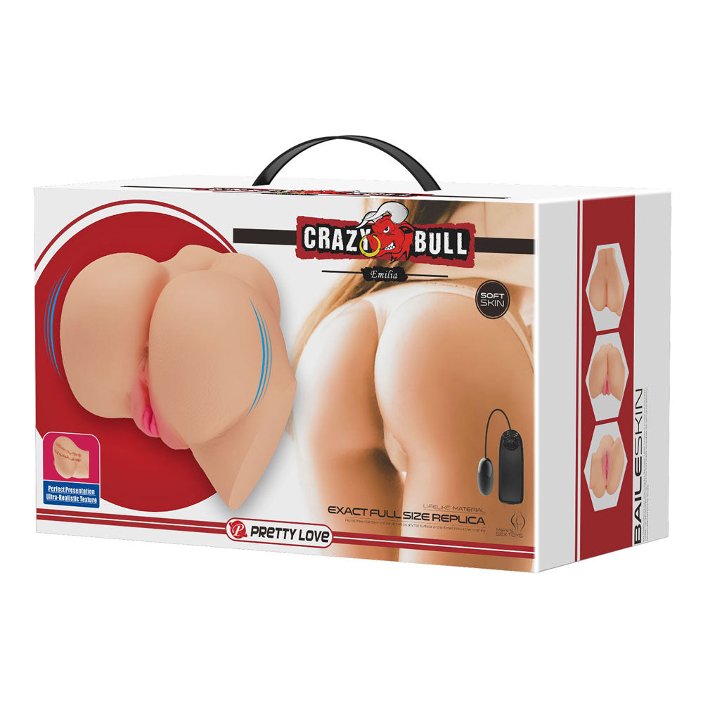 CRAZY BULL EMILIA Vibrating Torso - Vibrating Torso Masturbator packaging with realistic design and included vibrating feature.