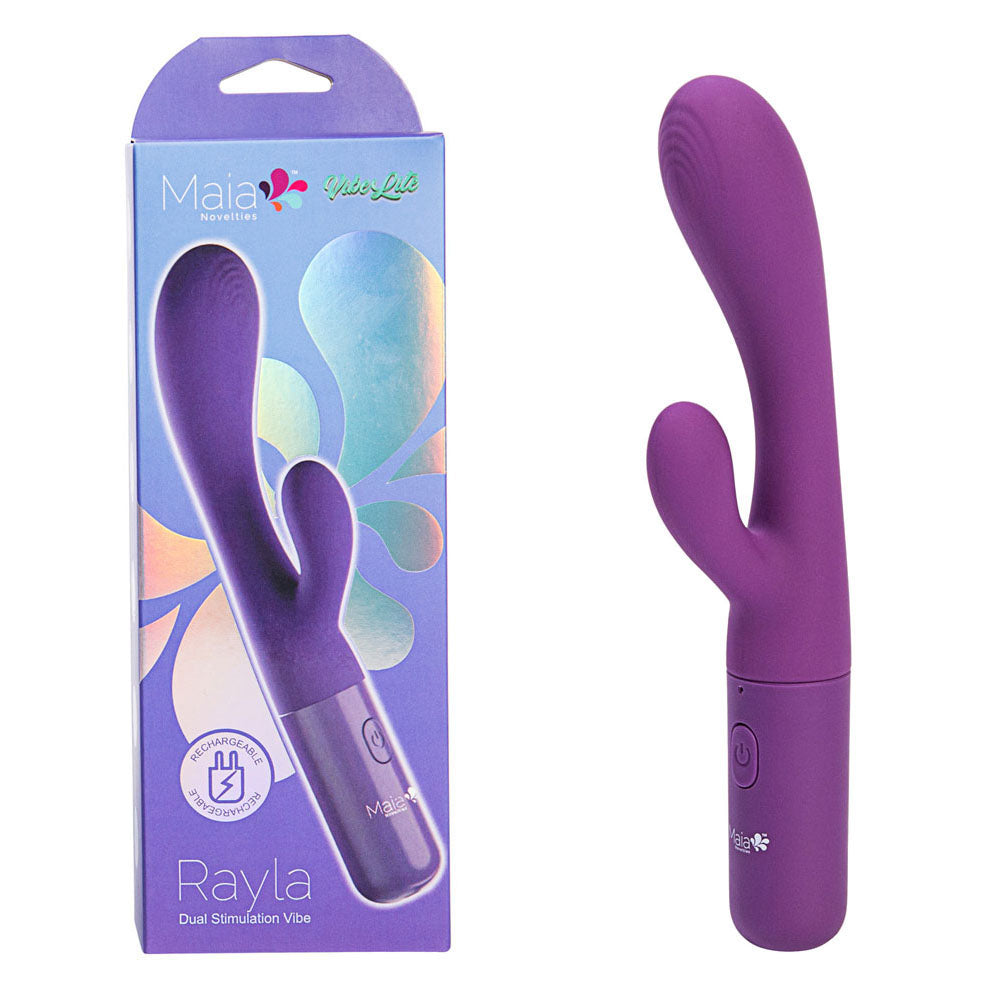 Maia RAYLA - 17.8 cm USB Rechargeable Rabbit Vibrator in packaging, designed for dual stimulation.