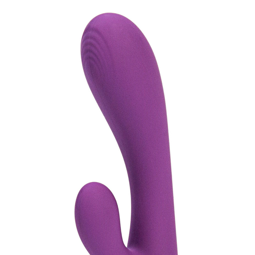 Maia RAYLA - 17.8 cm USB Rechargeable Rabbit Vibrator head and clitoral stimulator detail in purple silicone.