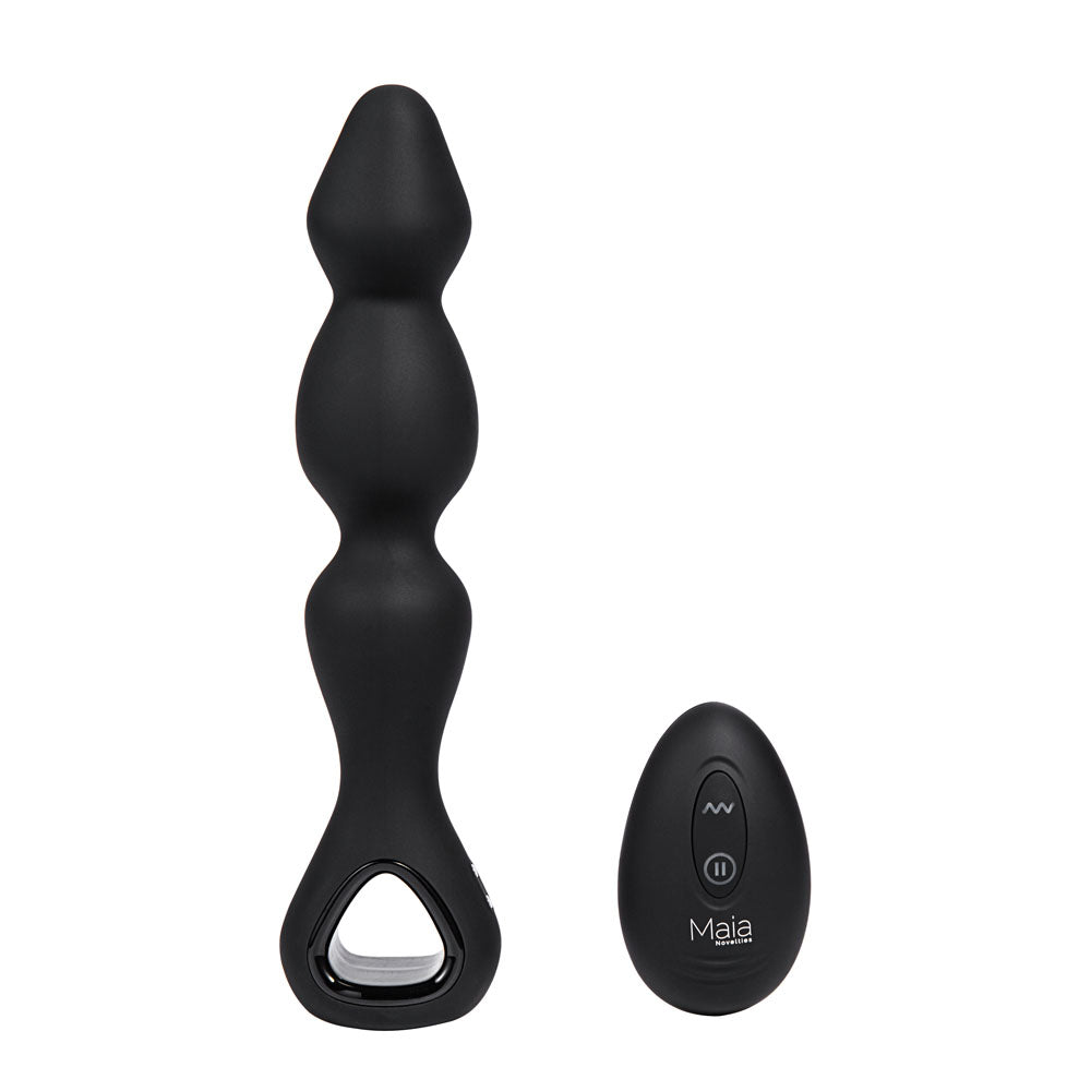 Maia HUDSON - 19 cm USB Rechargeable Anal Vibrator with Wireless Remote, featuring ergonomic design and textured beads.