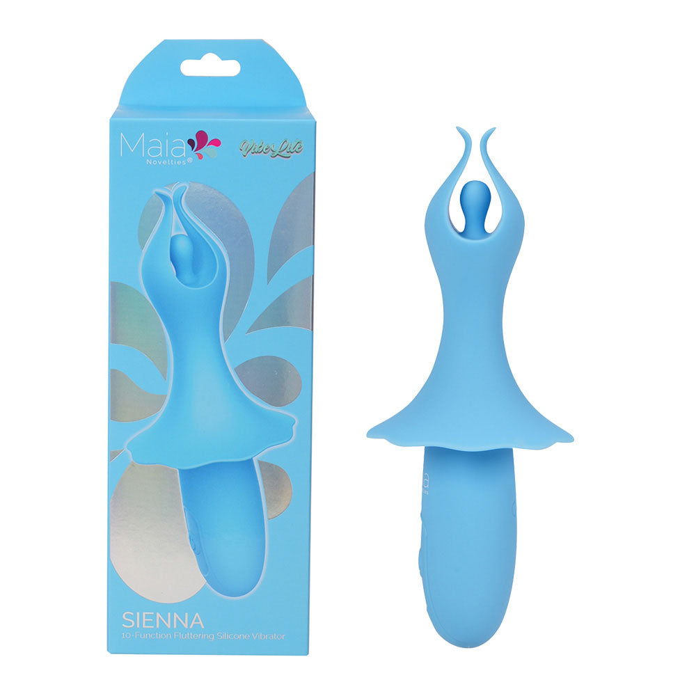 Maia SIENNA -  -  15.2 cm USB Rechargeable Fluttering Bullet in blue packaging, perfect for intimate essentials for her.