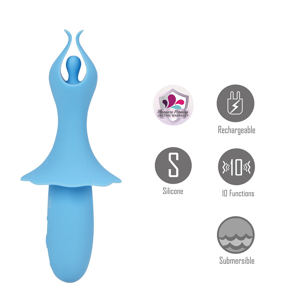 Maia SIENNA -  -  15.2 cm USB Rechargeable Fluttering Bullet in blue, featuring silicone design and 10 functions.