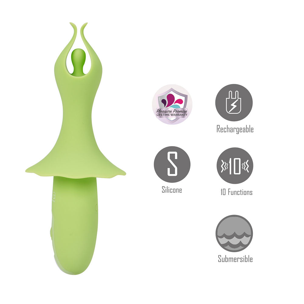 Maia SIENNA -  -  15.2 cm USB Rechargeable Fluttering Bullet in green silicone with rechargeable and submersible features.