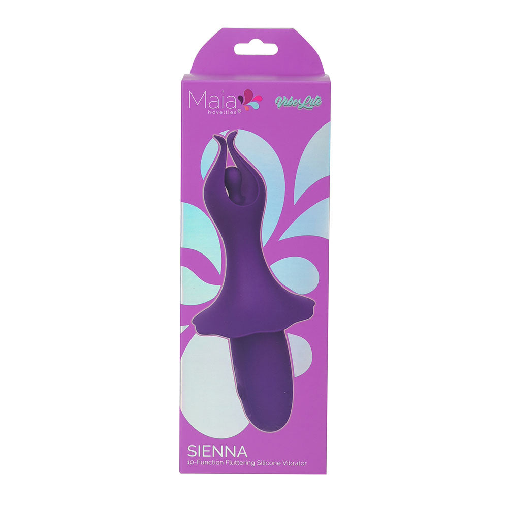 Maia SIENNA -  -  15.2 cm USB Rechargeable Fluttering Bullet in packaging displaying its unique design and features.
