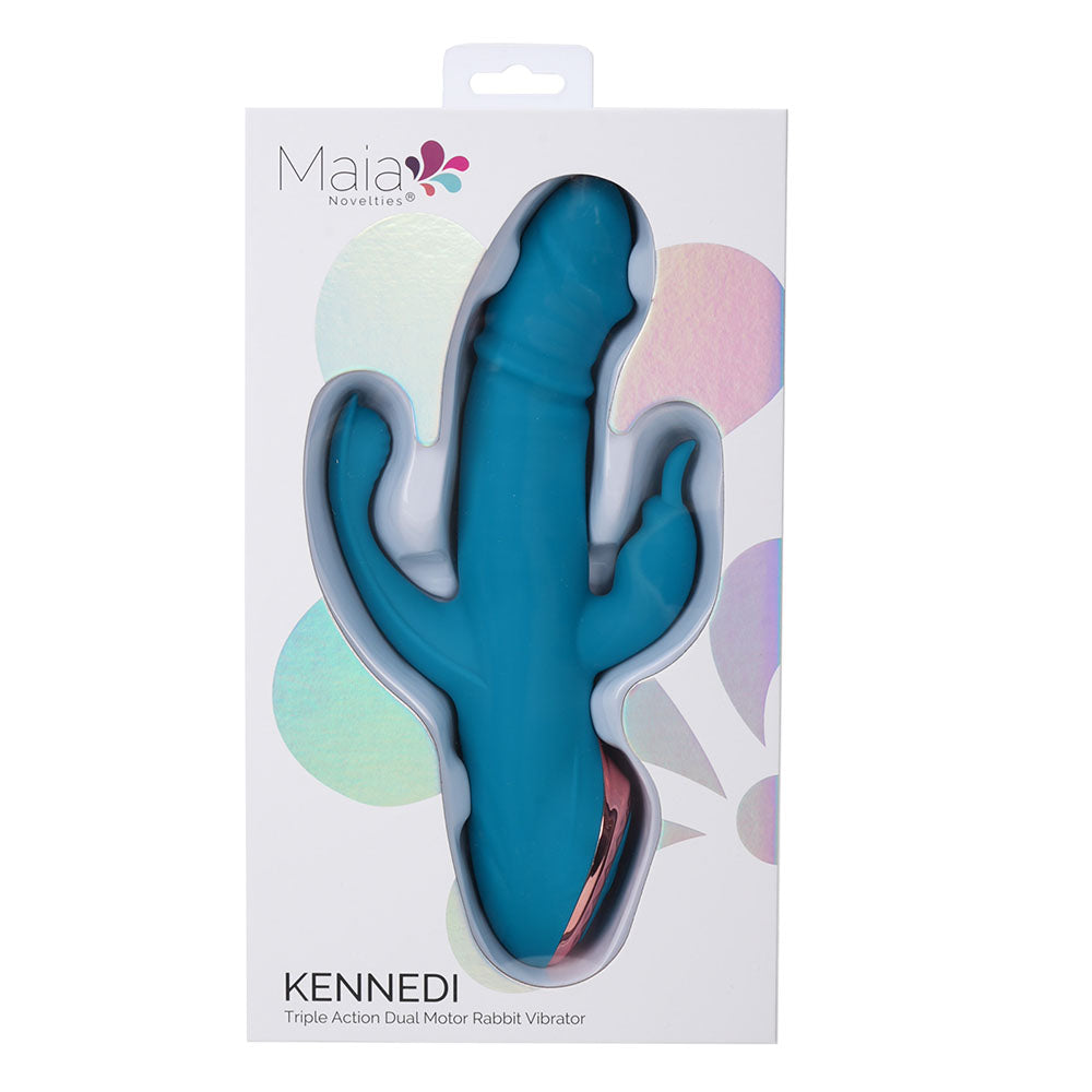 Maia KENNEDI - 23.5 cm USB Rechargeable Triple Stimulating Vibrator in packaging, designed for pleasure and versatility.