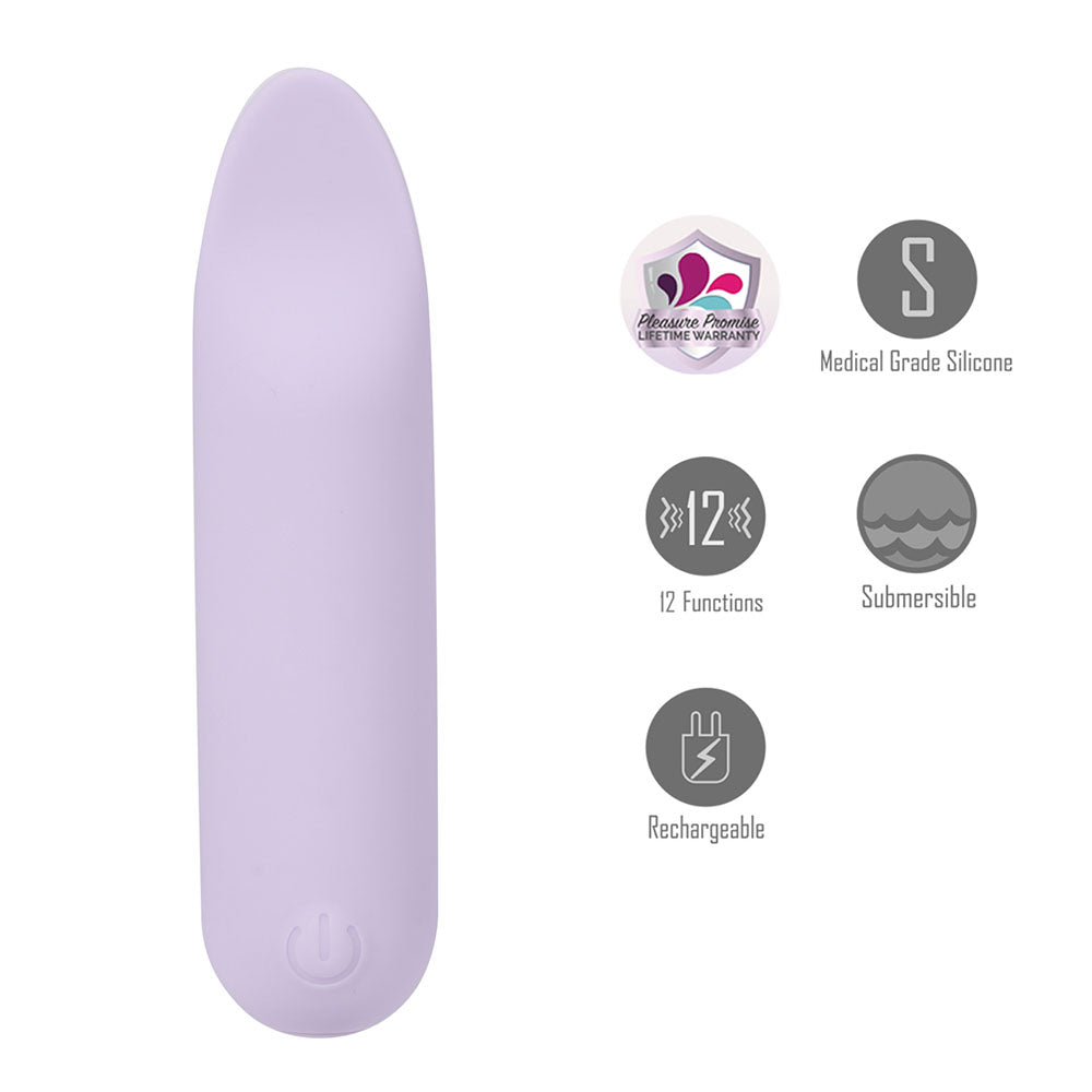 Maia TAWNI - Lavender - Lavender 9 cm USB Rechargeable Bullet with Flickering Tip, medical grade silicone, submersible, rechargeable.