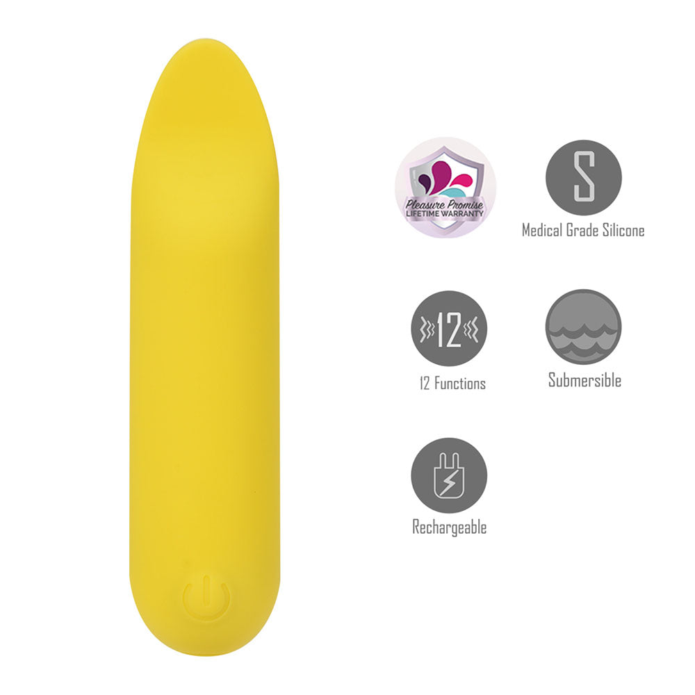 Maia TAWNI -  -  9 cm USB Rechargeable Bullet with Flickering Tip. Medical grade silicone, submersible, and rechargeable.