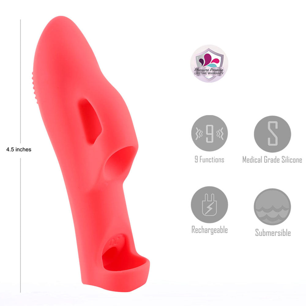 Maia LANA -  -  USB Rechargeable Finger Stimulator in vibrant silicone design, highlighting 9 functions.
