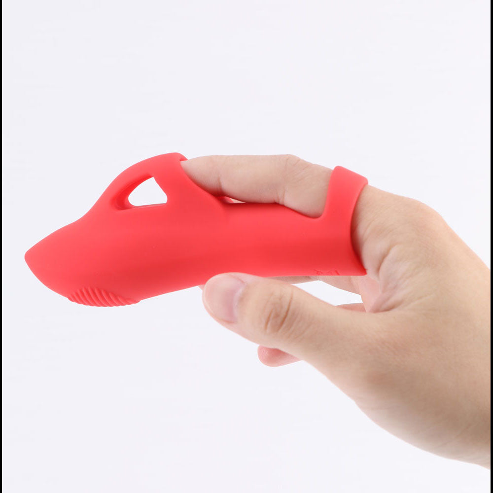 Maia LANA -  -  USB Rechargeable Finger Stimulator held in hand, showcasing its luxurious silicone design.