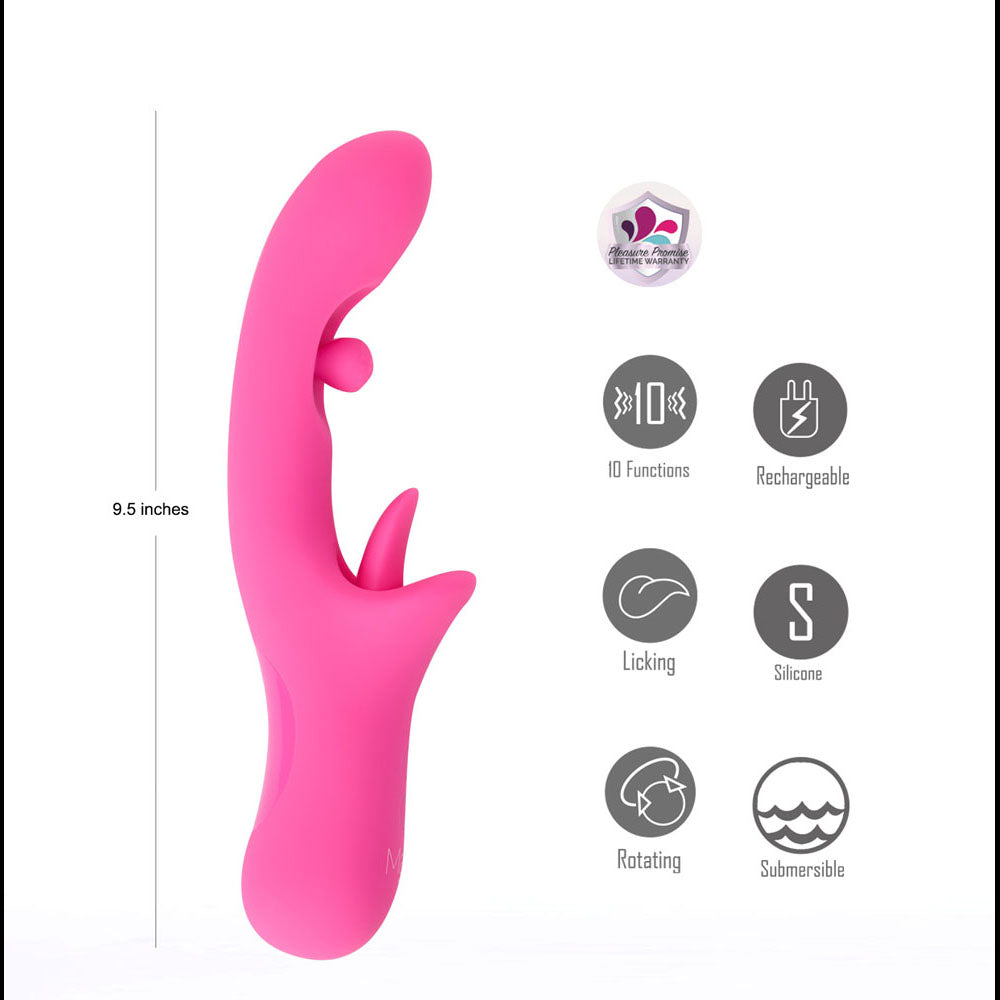 Maia ALORA - 24.1 cm USB Rechargeable Rotating & Licking Vibrator with 10 functions, licking feature, and submersible design.