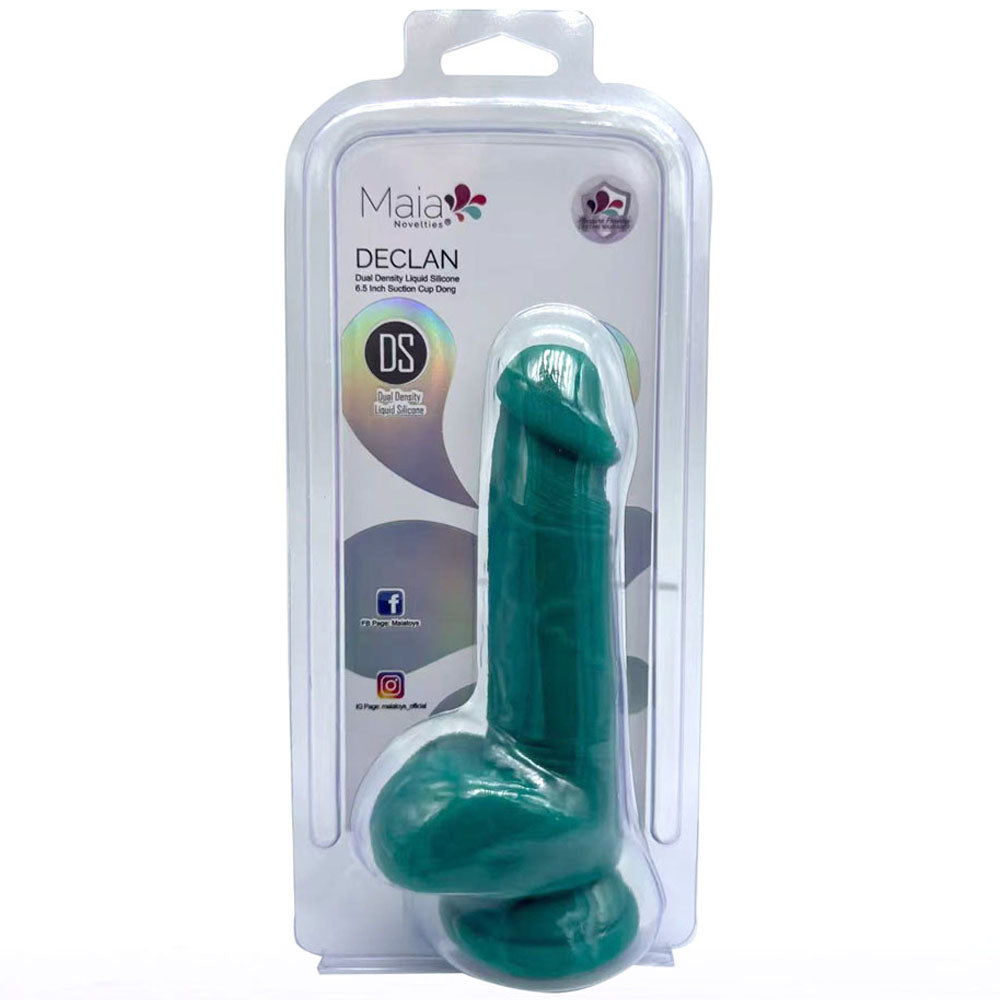 Maia DECLAN -  -  16.5 cm Dual Density Dong in packaging, featuring a realistic design and strong suction cup.