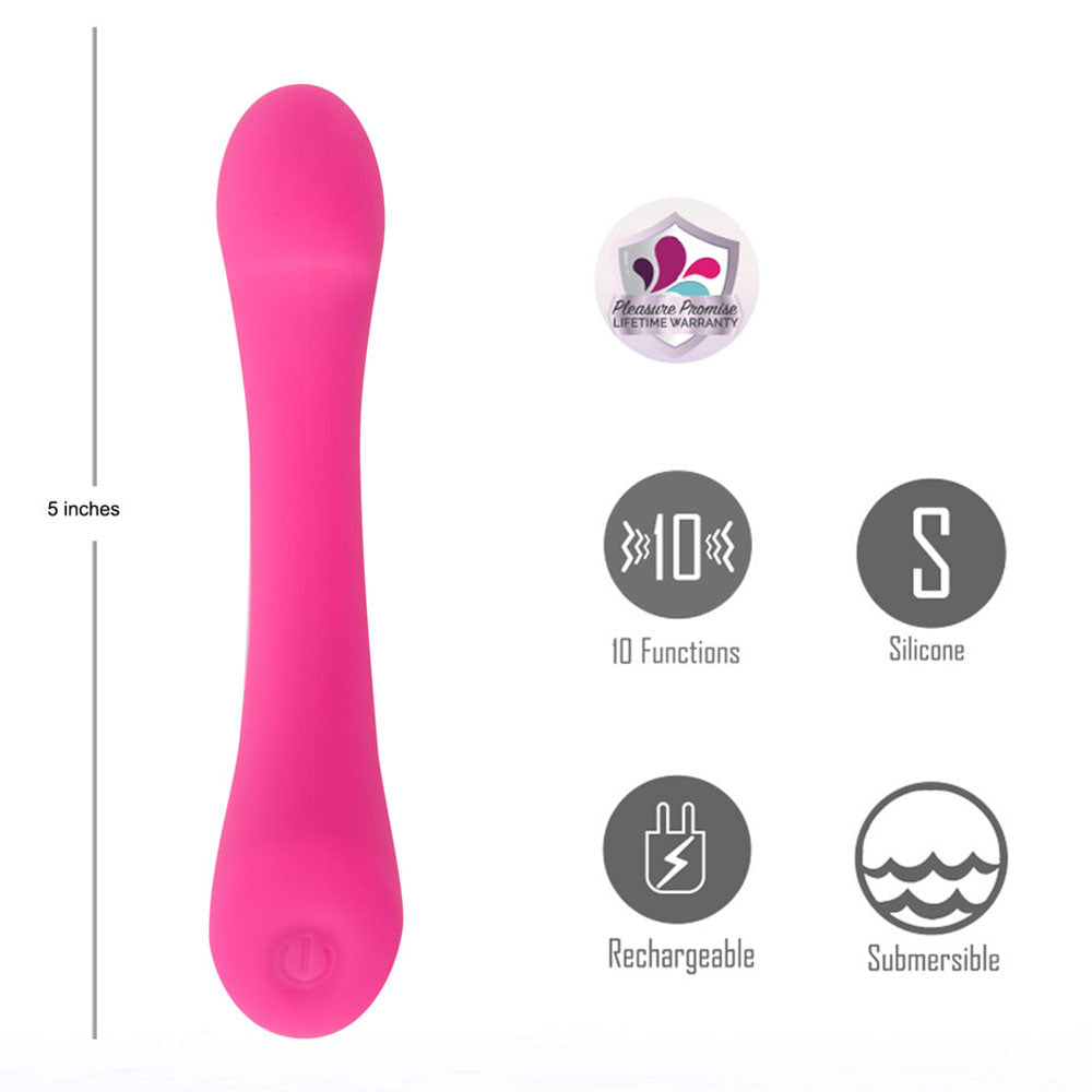 Maia KENNA -  -  12.7 cm USB Rechargeable Vibrator in pink, showcasing 10 functions and silicone design.