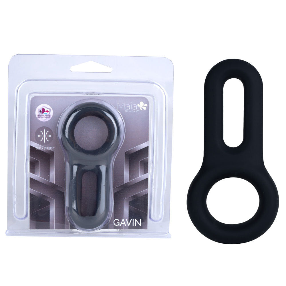 Maia GAVIN - Cock & Balls Ring in packaging, showcasing its unique double-ring design for secure support.