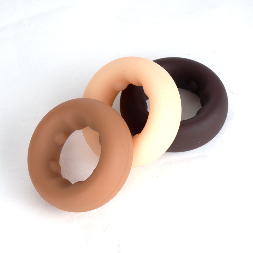 Maia GUNNER - Caramel - Tan Brown Cock Ring trio featuring stretchy liquid silicone in various shades