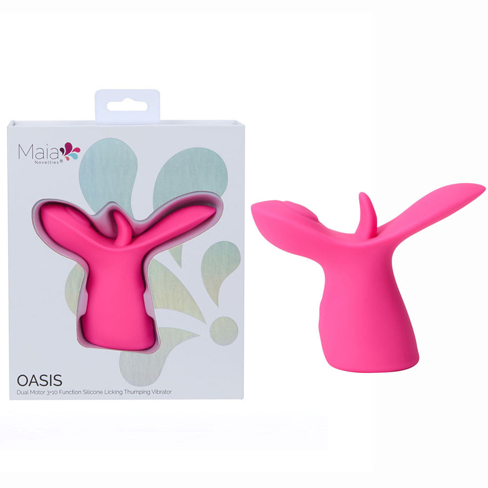 Maia OASIS -  -  USB Rechargeable Dual Motor Licking & Thumping Stimulator packaging and product setup