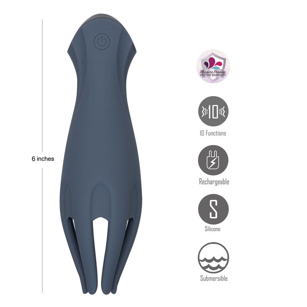 Maia LEO - Grey - Grey USB Rechargeable Penis Head Tickler featuring 10 functions and made of body-safe silicone.