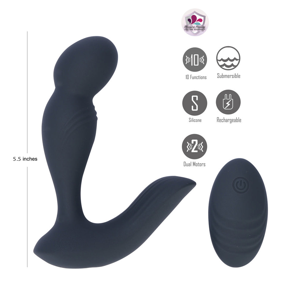 Maia COLTON -  -  USB Rechargeable Vibrating Prostate Massager with Wireless Remote, 5.5 inches, submersible, dual motors, silicone.