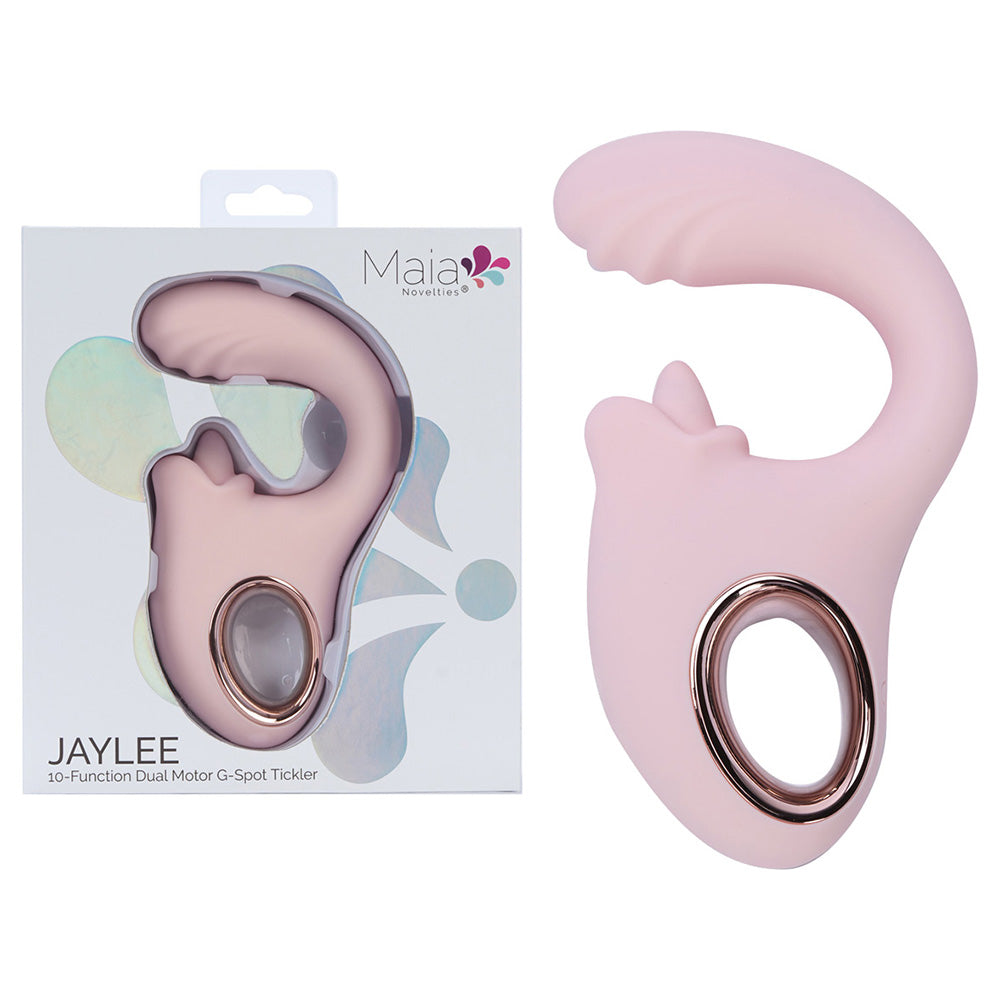 Maia JAYLEE -  -  USB Rechargeable Dual Motor Vibrator in pink with rose gold ring, featuring G-Spot stimulator.