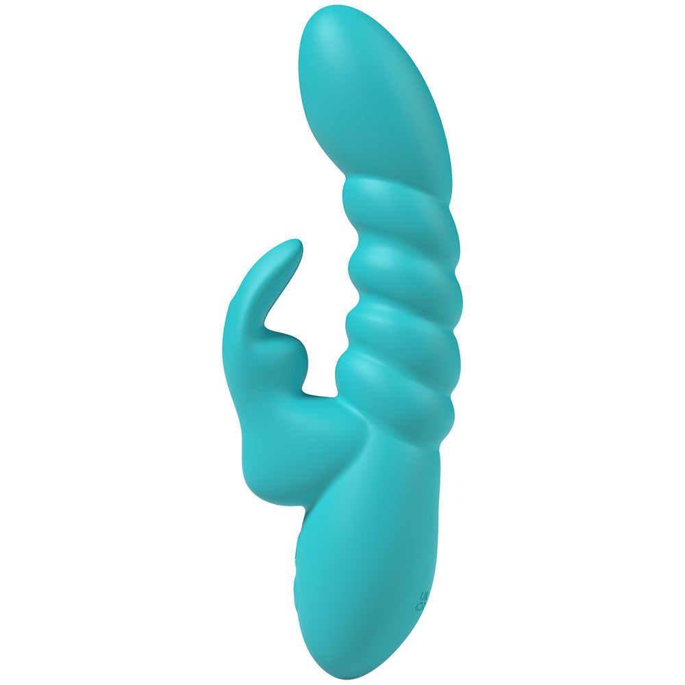 Party Up BRYNLYN - Teal - Teal 18.2 cm USB Rechargeable Rabbit Vibrator, soft silicone, 7 vibrating settings.