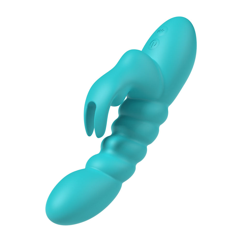 Party Up BRYNLYN - Teal - Teal 18.2 cm USB Rechargeable Rabbit Vibrator, designed for maximum pleasure with soft silicone.