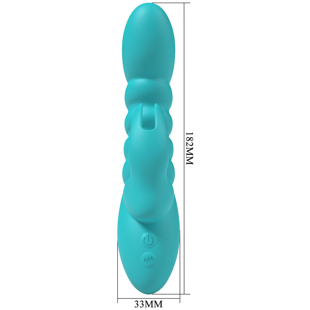 Party Up BRYNLYN - Teal - Teal 18.2 cm USB Rechargeable Rabbit Vibrator with soft silicone design and multiple settings.