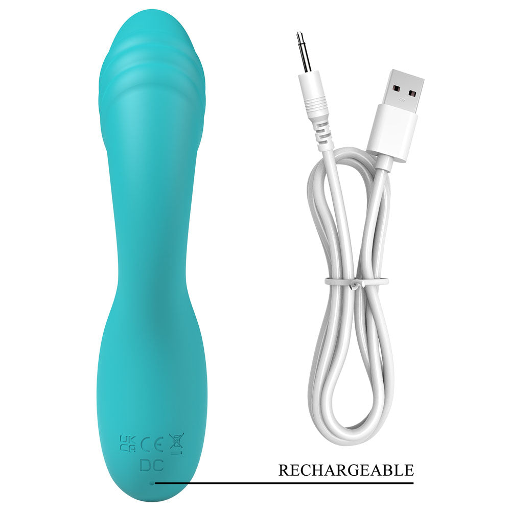 Party Up DALIDA - Teal - Teal 16.2 cm USB Rechargeable Rabbit Vibrator with USB charger.