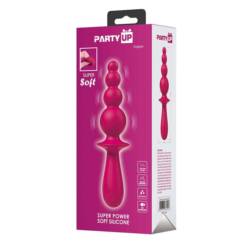 Party Up EVAJANE -  -  17.1 cm USB Rechargeable Beaded Vibrator packaging with a pink design.