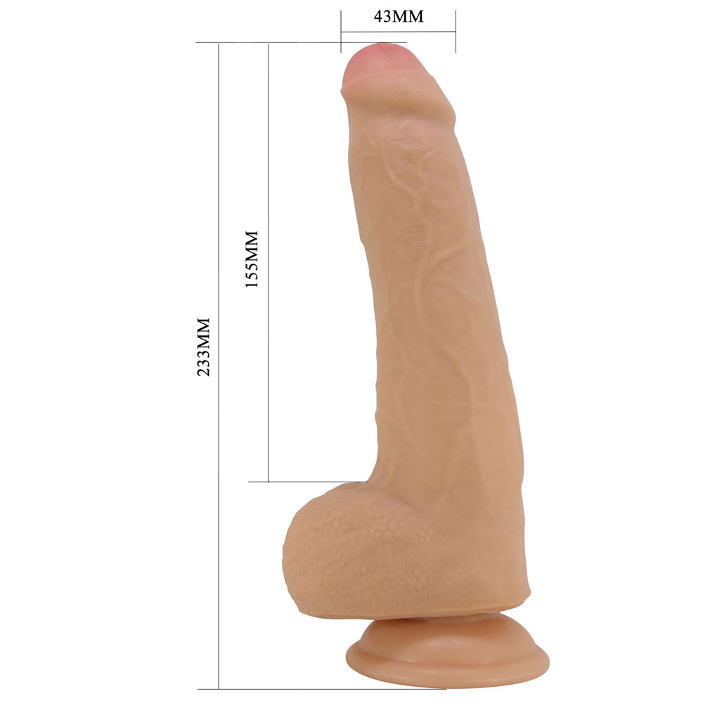 Party Up THOMAS Slide Skin Dong -  23 cm Flexible Dildo side view with dimensions shown.