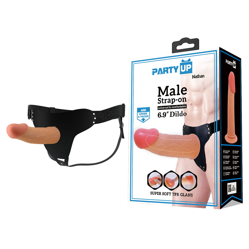 Party Up NATHAN Strap-On - 17.5 cm Hollow Strap-On with adjustable straps and super soft TPR glans for enhanced pleasure.