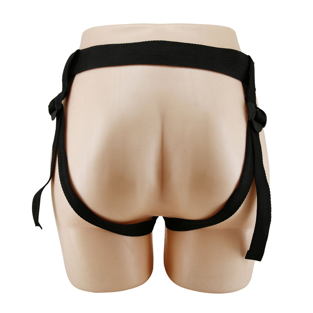 Party Up NATHAN Strap-On - 17.5 cm Hollow Strap-On harness displayed on a model's back, featuring adjustable straps.