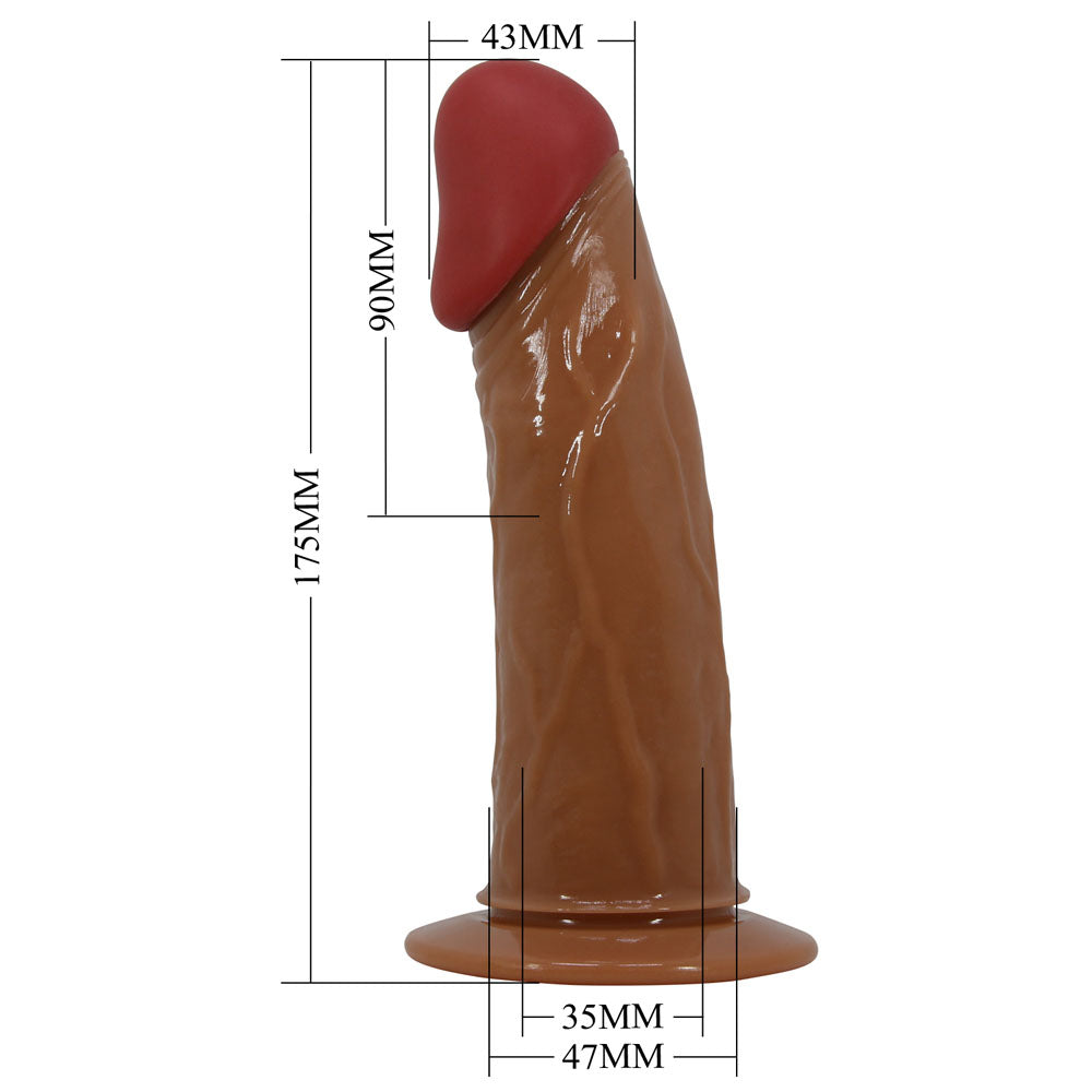 Party Up NELSON Vibrating Strap-On - 17.5 cm Vibrating Hollow Strap-On with detailed dimensions on display.