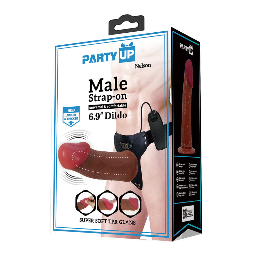 Party Up NELSON Vibrating Strap-On - 17.5 cm Vibrating Hollow Strap-On with super soft TPR glans and adjustable straps.