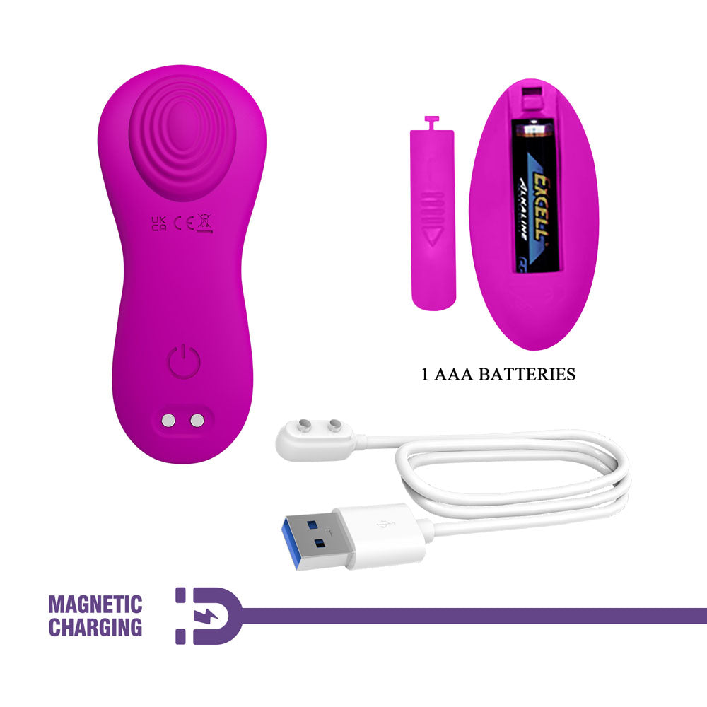 Party Up MICHAEL Panty Vibe -  -  USB Rechargeable Panty Vibrator with Wireless Remote Control components including charger and batteries.