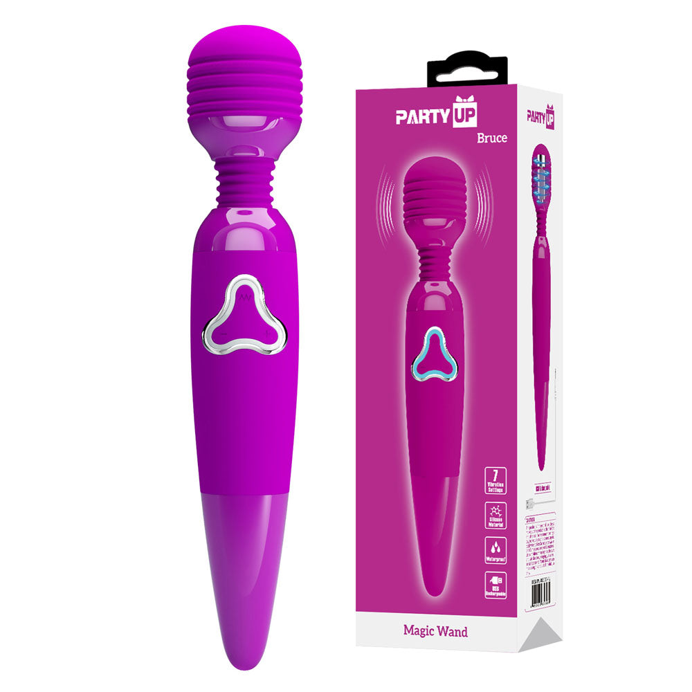 Party Up BRUCE Wand -  -  25 cm USB Rechargeable Massage Wand in vibrant purple, designed for deep relaxation and pleasure.