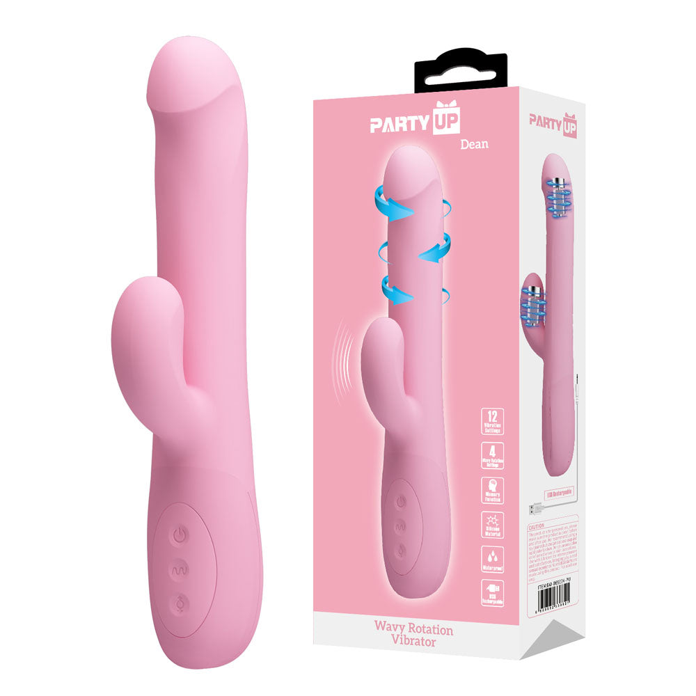 Party Up DEAN Wavy Rotation Vibe -  -  23.8 cm USB Rechargeable Rotating Rabbit Vibrator with curved head and clitoral stimulator.
