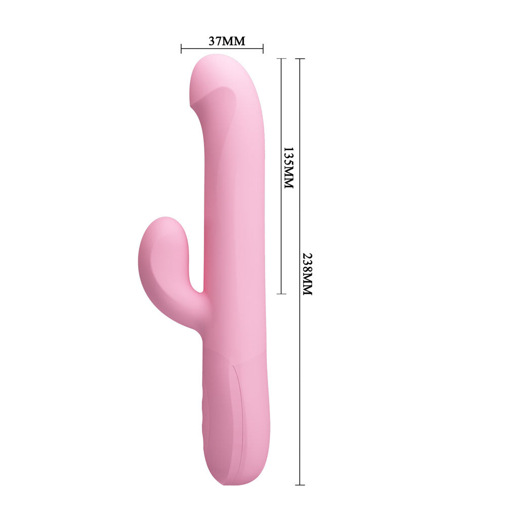 Party Up DEAN Wavy Rotation Vibe -  -  23.8 cm USB Rechargeable Rotating Rabbit Vibrator in pink color with dimensions.
