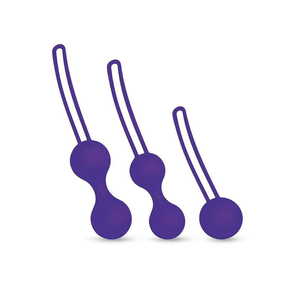 Bodywand Squeeze 3pc Kegel Training Set -  Weighted Kegel Ball Set - 3 Piece Kit in purple silicone for pelvic muscle training.