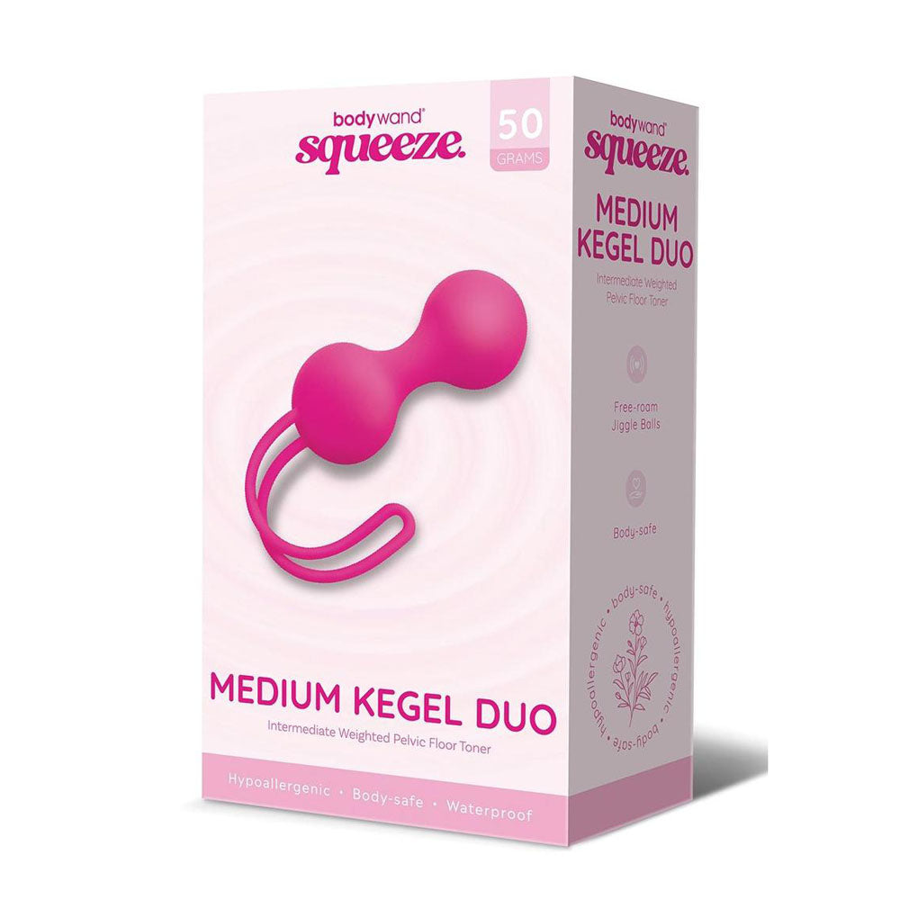 Bodywand Squeeze Medium Kegel Duo -  Kegel Balls - 50 grams packaging with pink kegel balls for pelvic floor training.