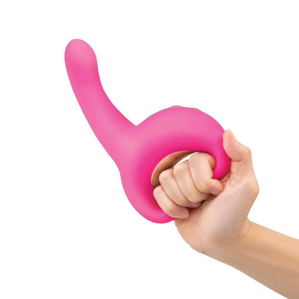 Bodywand G-Play Ultimate Come Hither Squirt Master - 19 cm USB Rechargeable Vibrator in a hand, designed for g-spot stimulation.