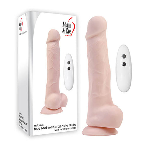 Adam & Eve Adam's True Feel Rechargeable Dildo - 17.8 cm (7'') USB Rechargeable Vibrating Dong with remote control.