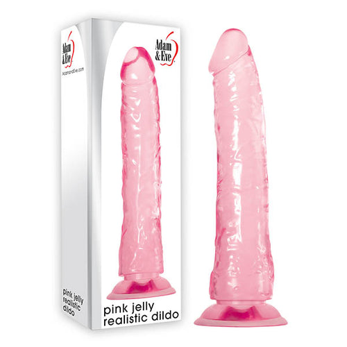 Adam & Eve  Jelly Realistic Dildo -  21 cm (8'') Dong shown in packaging, showcasing its realistic pink jelly design.