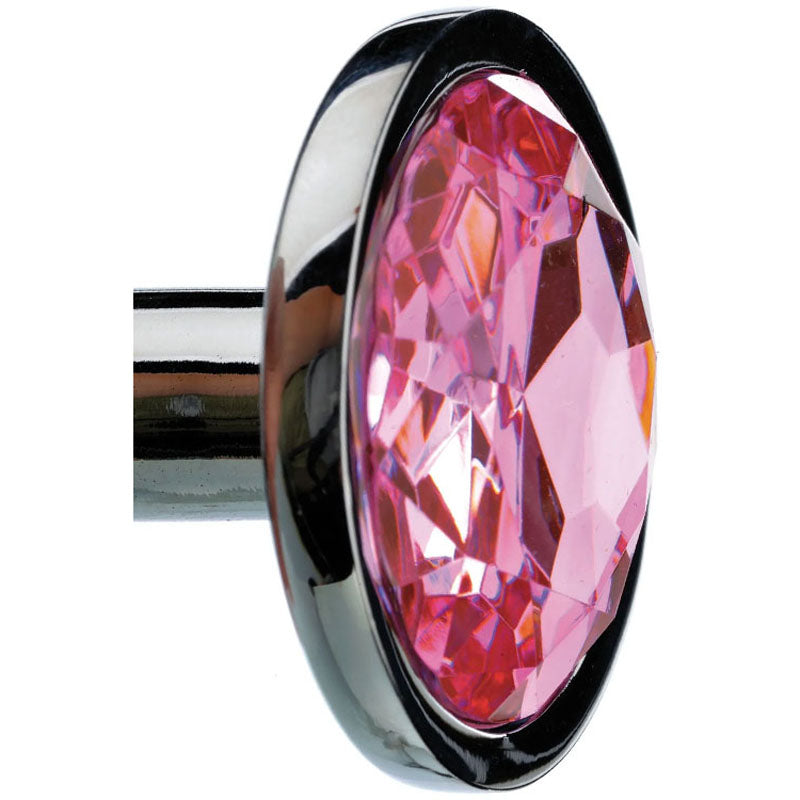 Adam & Eve  Gem Anal Plug - Medium - Silver Medium 8.2 cm Metal Butt Plug with  Gem close-up image showcasing the pink jewel.