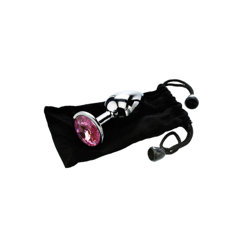 Adam & Eve  Gem Anal Plug - Medium - Silver Medium 8.2 cm Metal Butt Plug with Gem in a black pouch.