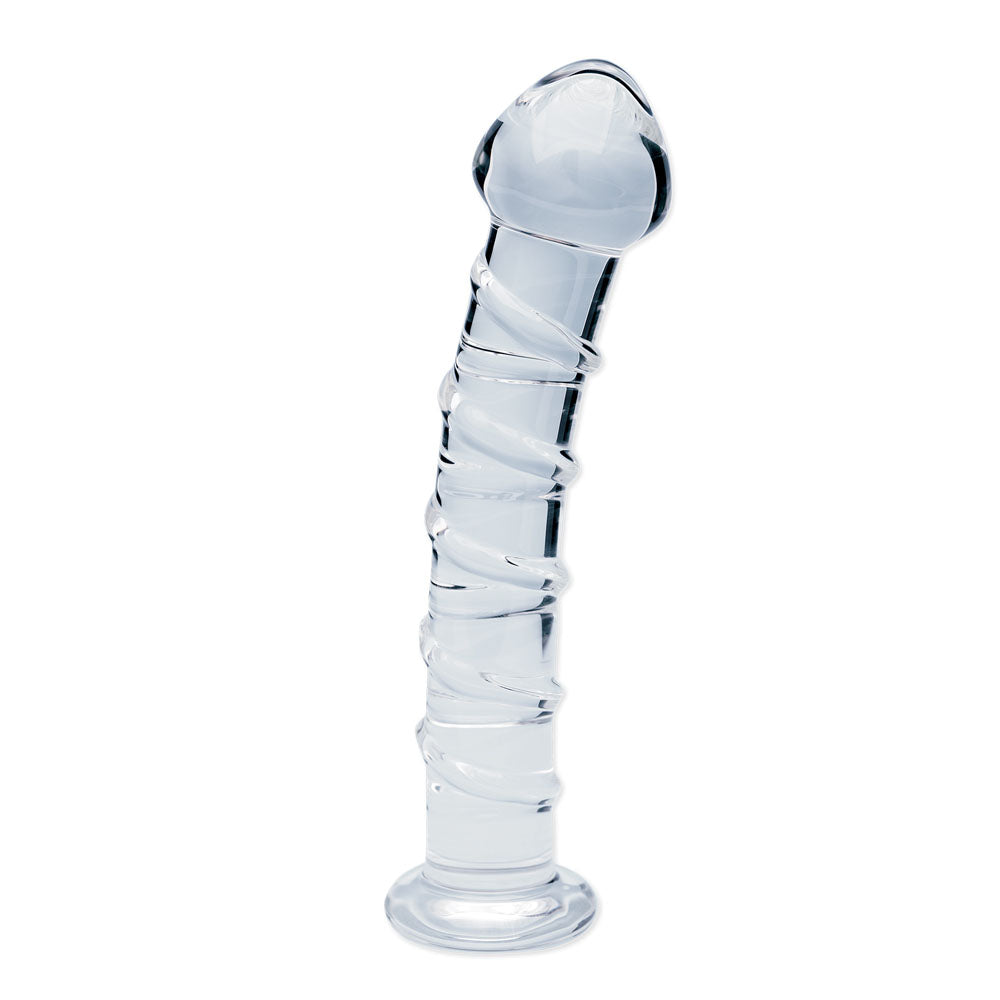Clarity - Seraphic Spiral - 16 cm Glass Dildo showcasing a hand-blown borosilicate design with spiral texture for pleasure.