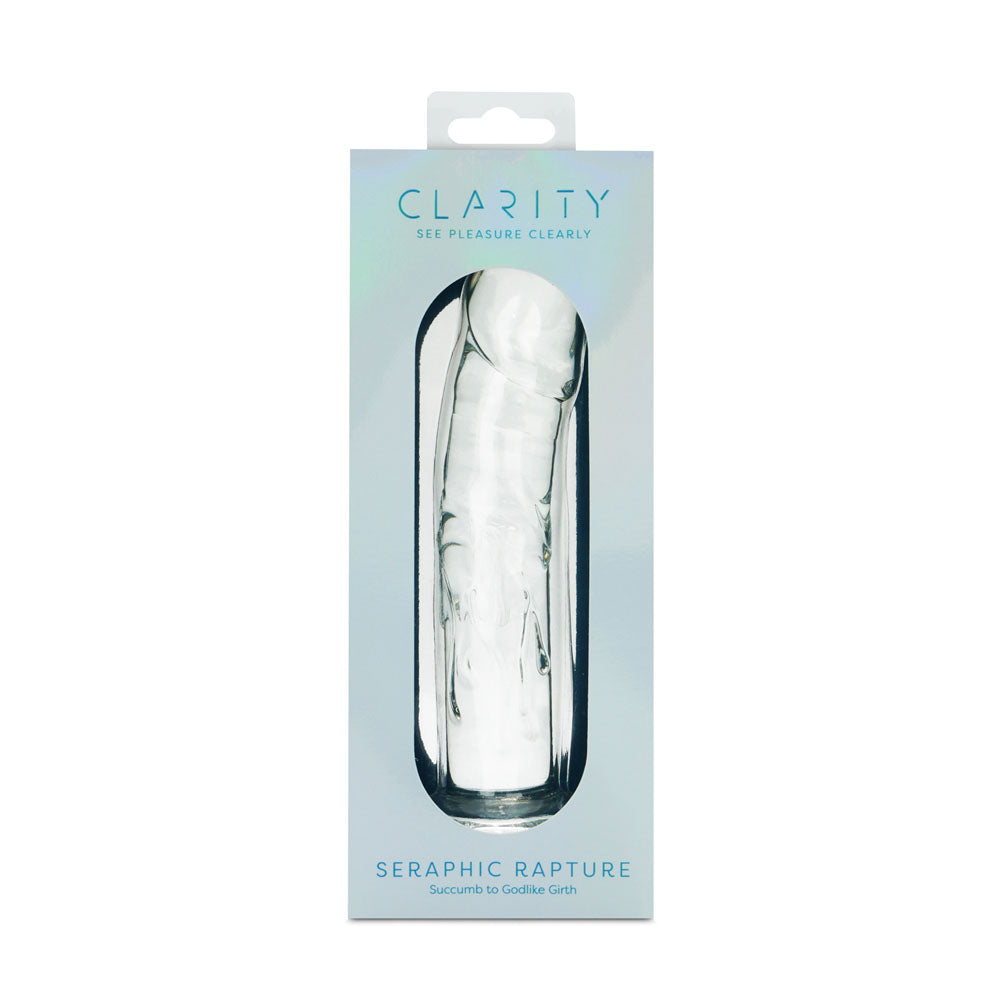 Clarity - Seraphic Rapture -  17.8 cm Glass Dildo in packaging, designed for intimate pleasure.