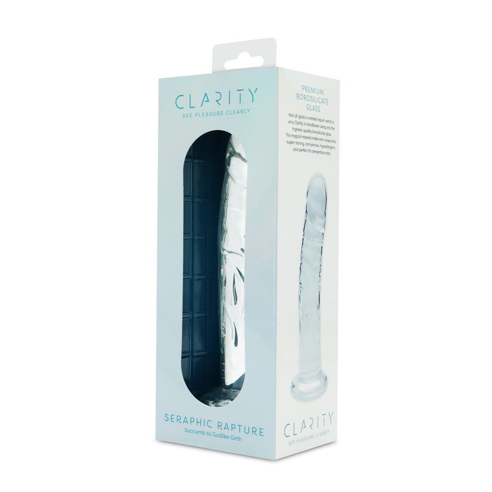 Clarity - Seraphic Rapture -  17.8 cm Glass Dildo packaging showcasing its elegant design and premium borosilicate glass.